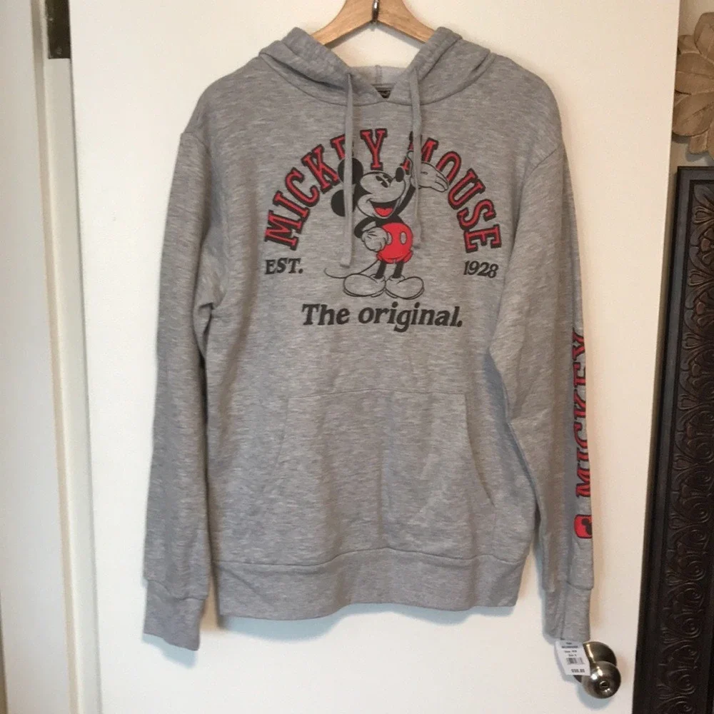 Disney Men's Small Hoodie Gray Mickey Mouse The Original 1928 Graphic Fleece NEW
